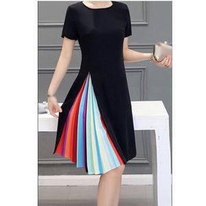Black A-line Dress with Rainbow Pleats